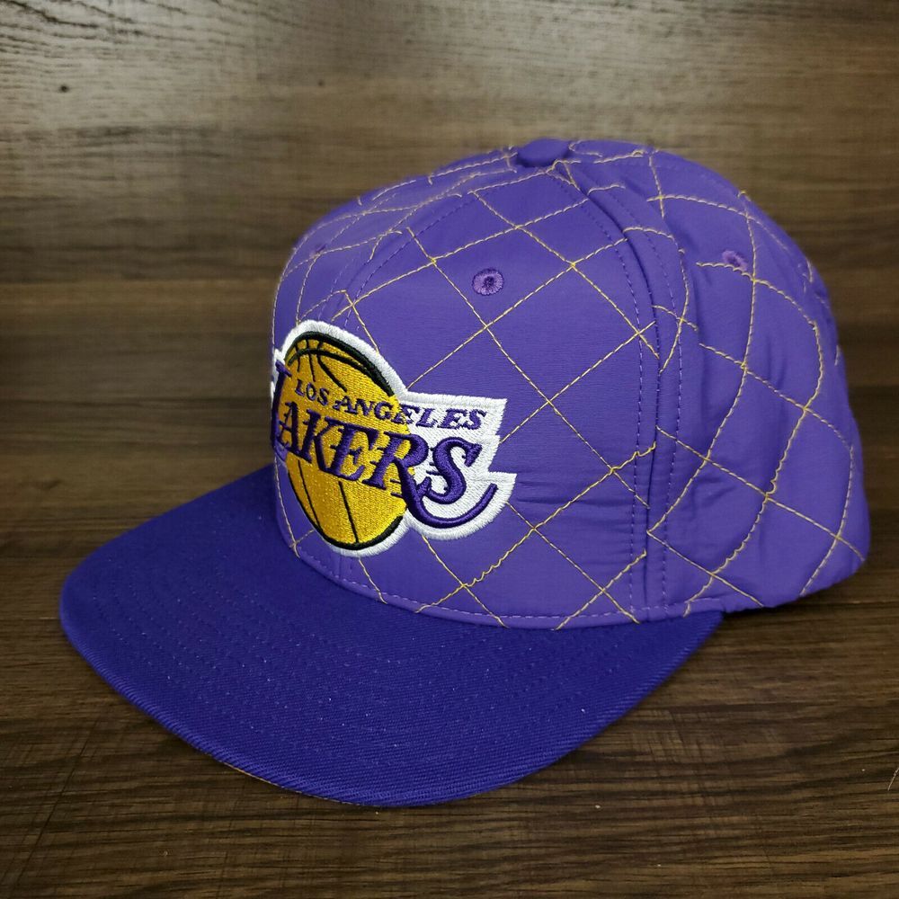 LA Lakers Mitchell & Ness NBA Snapback Hat Cap 3D Logo Purple Quilted New - Picture 8 of 9